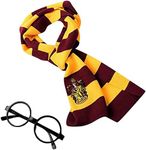 3 Pcs Novelty Party Costumes Set, Griffindor College Knit Scarf Hogwarts, Wizard Glasses Frame, Lightning Bolt Scar Tattoos for Cosplay Party Costumes Accessories