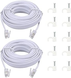 Ubramac 15-Ft Telephone landline Extension Cord Cable Cord with Standard RJ-11 6P4C Plug (White, 2Pack)