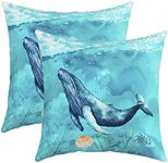 Whale Pillow Covers Home Decor Kids,Marine Life Sealife Reversible Throw Pillow Covers Ocean Creature Themed Square Cushion Covers Set of 2,Sea Underw