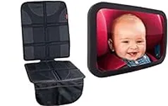 Lusso Gear Car Seat Protector (Black/Red) + Baby Backseat Mirror for Car (Black/Red), Waterproof, Protects Fabric or Leather Seats, Premium Oxford Fabric, Travel Essentials