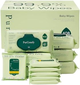 PurComfy Baby Wipes Unscented, 6 Flip-Top Packs + 6 Travel Pack 99.9% Water Wipes with Plant Based, Hypoallergenic for Sensitive Newborn Skin, Total 408 Count Wet Wipes