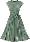 Wellwits Women's Polka Dots Pleated Wedding Guest Vintage Dress Green XL