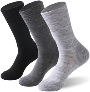 Forcool Diabetic Women Men Merino Wool Non Binding Loose Top Non Blister Cushion Diabetes Edema Dress Crew Socks with Seamless Toe, Medium 3 Pairs Black/Gray/Dark Gray