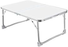 Small Folding Picnic Camping Table, Aluminium Lightweight Foldable Outdoor Garden Backyards BBQ Portable Table, Computer Notebook Tray Laptop Bed Table, Dorm Desk on Bed/Sofa, 60x40x26cm, White