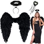 Orgoue Angel Wings and Halo, Angel Costume for Woman Girls Adults Angel Accessories for Halloween Cosplay (Black 60 * 60cm)