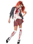 Smiffys High School Horror Zombie Schoolgirl Costume, Grey with Jacket, Attached Shirt, Tie & Skirt, Halloween Zombie Alley Fancy Dress, Zombie Dress Up Costumes