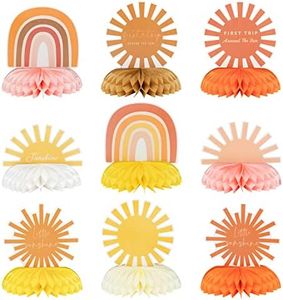 G1ngtar 9Pcs Boho Sun Honeycomb Centerpieces Table Toppers Bohemian Hippie Rainbow Muted Sun Table Decor First Trip Around the Sun Birthday Party Decoration Baby Shower Supplies for Baby Boys Girls