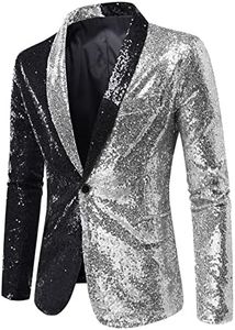 Gefomuofe Giacca da uomo con paillette, stile moderno, vestibilità normale, da uomo, per feste, balli di fine anno, matrimonio, per feste, balli di fine anno, abbigliamento host, Argento 02., L