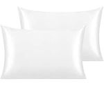 NTBAY 2 Pack Silk Satin Pillowcases for Hair and Skin, Luxurious and Silky Standard Pillow Cases with Envelope Closure, 50x75 cm, White