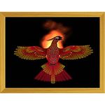 Pitaara Box Phoenix Bird Fire | Canvas Painting for Bedroom & Living Room | Golden Frame | 15.7 x 12 inch (40 x 30 cms)