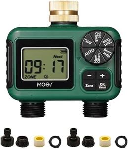 MOES 2 Outlet Sprinkler Timer, Brass Inlet, Programmable Automatic Irrigation Controller, Rain Delay, Manual Watering, 2 Zone Water Hose Timer for Gardens, Lawns, and Hose Systems