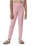 GO COLORS Girls Solid Baby Pink Mid Rise Slim Fit Rib Leggings