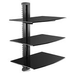 suptek 3 Floating Shelf Wall Bracket with Strengthened Tempered Glass for DVD Players/Cable Boxes/Games Consoles/TV Accessories, 3 Shelves, Black, CS303