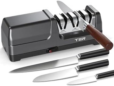 Electric Knife Sharpener, 3-Stage Diamond Knife Sharpener for Kitchen Knives 20° Precise Angle, 40S Quick Sharpening & Polishing for Chef, Santoku, Ceramic Knives, Easy to Use for Beginners, Black