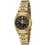 Seiko Women's SYMA40K 5 Automatic Black Dial Gold-Tone Stainless Steel Watch, Black, Classic