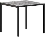 Flash Furniture Outdoor Steel Dining Table - Gray Wash Faux Teak Poly Slatted Top - Commercial Grade Dining Table with Black Frame - 35" Square - Umbrella Holder Hole