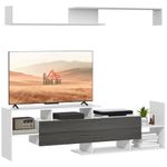 HOMCOM Modern TV Cabinet with Wall Shelf, TV Unit with Storage Shelf and Cabinet, for Wall-Mounted 65" TVs or Standing 40" TVs, White and Grey