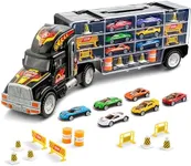 Toy Truck Transport Car Carrier Toy for Boys and Girls Age 3-10 yrs Old - Hauler Truck Includes 6 Cars and Accessories - Fits 28 Car Slots - Ideal Gift for Kids