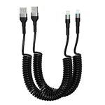 Coiled iPhone Charging Cable 2-Pack, Apple Carplay & MFi Certified, Short USB to Lightning Cable with Data Transmission and LED, Retractable iPhone Car Charger Cord for iPhone/Pad/Pod