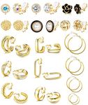 SAILIMUE 16 Pairs Clip On Earrings For Women 14K Gold Plated Chunky Clip On Hoop Earrings No Piercing Fake Earrings Set