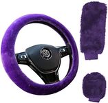 Plush Steering Wheel Cover,DBAILY 3 Pcs Fluffy Steering Wheel Cover Set Non-Slip Anti-Shedding with Handbrake Cover Fuzzy Gear Shift Cover for Auto Van Truck SUV (purple)