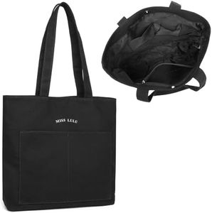 Miss Lulu Sacs canvas cabas tote femme, sac fourre-tout simplicité, sac portes epaule de couleur pure avec poignée noir