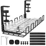 REFLYING No Drilling Under Desk Cable Management Tray, Upgraded Cable Tray with Clamp for Desk, Sturdy Metal Wire Management Raceway Tray for Power Strips, Black, 1 Pack