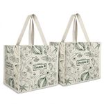 DOUBLE R BAGS Waterproof Cotton Canvas Shopping Bag | Large Reusable Grocery & Kitchen Essentials Tote with Long Handles | Eco-Friendly Cloth Carry Bag (45x35x27.7 cm, 1 Compartment, Green) Pack of 2