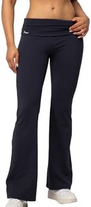 Danysu 28" 30" 32" Fold Over Flared Leggings for Women Low Rise Stretch Y2k Yoga Lounge Pants, Navy Night, Small