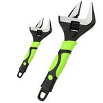 SEUNMUK 2 Piece Deep Jaw Wide Opening Adjustable Wrench, 6 Inch and 10 Inch Plumbing Adjustable Wrench Set with Metric Scale, Wide Jaw Adjustable Wrench for Household Repair, Green and Black