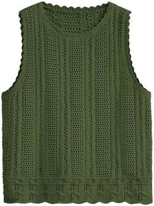 KIRUNDO Beach Vacation Clothes for Women Spring Summer Crochet Sweater Vest Tank Tops Cover Ups Resort Cruise Outfits 2026(Army Green, X-Large)