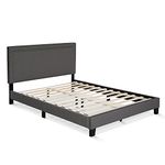 Furinno FB17023Q-ST Laval Double Row Nail Head Upholestery Bed Frame, Queen, Stone