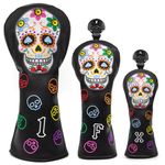 Montela Golf Club Head Covers,Colorful Skeleton Golf Driver Covers Fairway Wood Head Cover Hybrid Headcover Leather 3 Wood Headcovers Golf Head Covers for Scotty Cameron Taylormade Titleist Odyssey