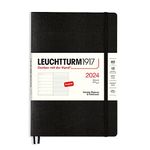 Leuchtturm1917 - Weekly Planner & Notebook Medium (A5) 2024, Softcover, Black, English