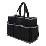 Canvas Tote Bag, 16OZ Waxed Canvas Tool Organization Bag, Hand Tool Tote Bag with 1 Large Capacity & 10 Small Pockets - Multifunctional Tool Storage Bag for Horticulturist Mechanic Craftsman | Black