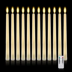 IMAGE 12 Pcs Flameless Taper Candles with Remote, Battery Operated 3D Wick Ivory Taper with Timer Flickering Function for Home, Wedding, Birthday Decoration Warm White with 325 ft Fishing line
