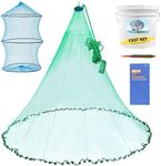 7ft Cast Nets for Fishing with Storage Bucket, Casting Nets for Bait Fish, Freshwater and Saltwater Fishing Nets, 1.5LB/Ft Heavy Duty Sinkers Throw Cast Net, Bait Traps, 3/8 Inch Mesh Size - by TTDMK