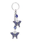 BLUE BEADS Silver Color with Blue Crystal Butterfly Keychain For Bike/Car Gifting With Key Ring Anti-Rust