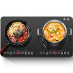 Aobosi Double Induction Hob,Induction Hobs with Black Glass Panel Body, Independent Control,Induction Cooker with 20 Temperature Setting&18 Power Levels[Upgrade],4-Hour Timer,2800W,Safety Lock