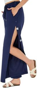Recorah Women’s Magnetic Tear Away Post Surgery Pants, 69% Cotton Adaptive Recovery Pants with Full Side Openings, Easy Dressing Breakaway for Knee & Ankle Surgery, Loose Fit with Pockets Navy Blue