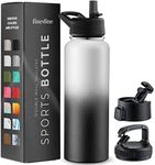 FineDine Triple Walled, Insulated Water Bottles with Straw - 40 Oz Stainless Steel Metal Bottle W/ 3 Leak Proof Lids - For Travel, School, Sports, Gym / Men, Women & Kids - Dreamy Black-White