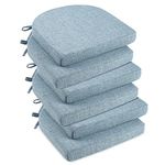 downluxe Indoor Chair Cushions for Dining Chairs, Soft and Comfortable Textured Memory Foam Kitchen Chair Pads with Ties and Non-Slip Backing, 16" x 16" x 2", Light Blue, 6 Pack