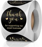 Thank You Stickers Labels Seals Thank You for Supporting My Small Business Stickers Roll,Gold Foil Fonts Black Thank You Stickers ,for Bags, Boxes, Tissue, Ideal for Crafters & Online Sales, 500 Labels Per Roll Black(1.5Inch)