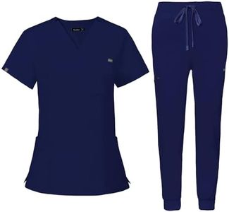 niaahinn Scrub for Women Scrubs Top with Classic V-Neck & Yoga Jogger Pants Medical Nursing Uniform Scrub Set (Navy Blue, XS)
