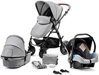 Kinderkraft Pram 3 in 1 Set MOOV, Travel System, Baby Pushchair, Rear and Front Facing, Foldable, with Infant Car Seat, Accessories, Rain Cover, Footmuff, Up to 3 Years, Gray