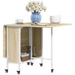 HOMCOM Mobile Drop Leaf Table Folding Kitchen Table Extendable Dining Table For Small Spaces With 6 Wheels & Storage Shelf Natural Wood Finish