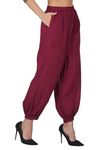 FABCOAST Cotton Cambric Afghani Salwar: Comfy Patiala Pathani Harem Pants with Elastic Waist & Deep Pockets for Women & Girls (XXL, Maroon) Regular Fit