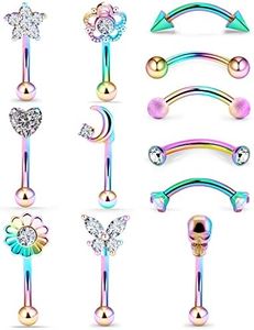 Oufksiyy 16G Rook Piercing Jewerlry Surgical Steel Eyebrow Piercing Jewelry Flower Crystal Heart CZ Moon Shape Eyebrow Rings Snake Eyes Rook Earrings for Women Men Tongue Retainer，silver Barbell,