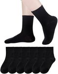 Kids Crew Athletic Socks Boys Girls Cotton School Uniform Casual Basic Socks 6 Pairs, Black, 6-8 Years