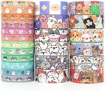 WAPETASHI Cute Washi Tape Set - 24 Rolls Kawaii Animals Gold Foli Decorative Masking Tape for Scrapbooking, Kids DIY Crafts, Art, Wrapping(Puppy&Cat), Aesthetic Supplies, Planners, Bullet Journal